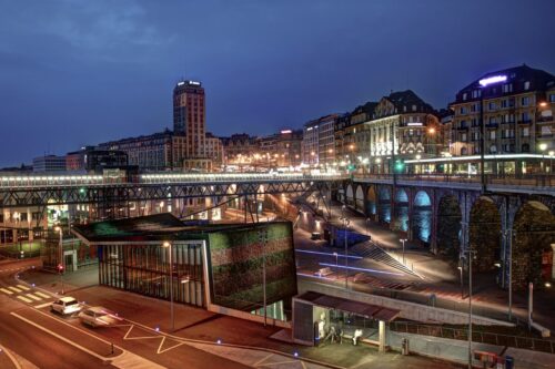 Place du Flon by night, Lausanne